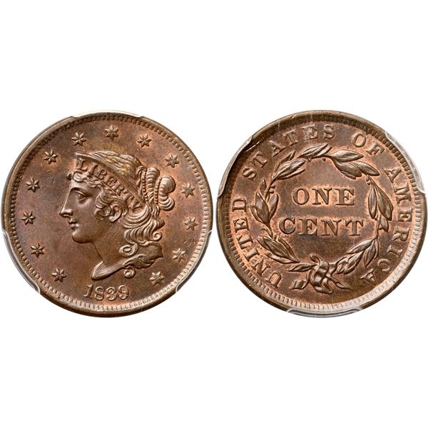 1839 N-11 R1 Booby Head, PCGS graded MS65 Brown