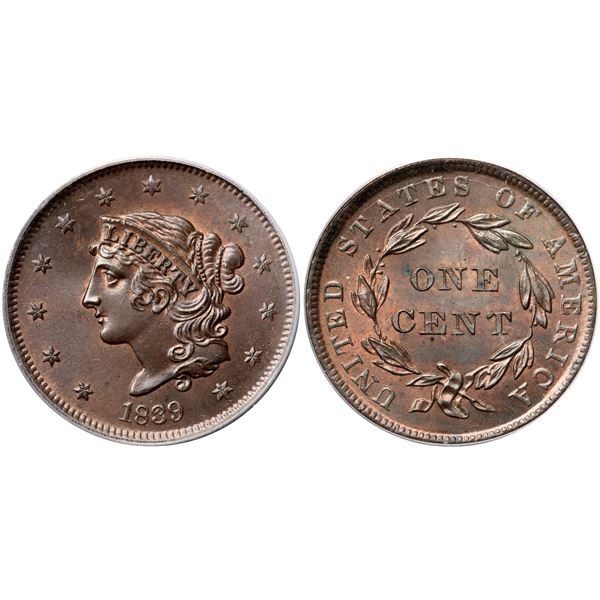 1839 N-14 R3 Booby Head, PCGS graded MS66 Brown