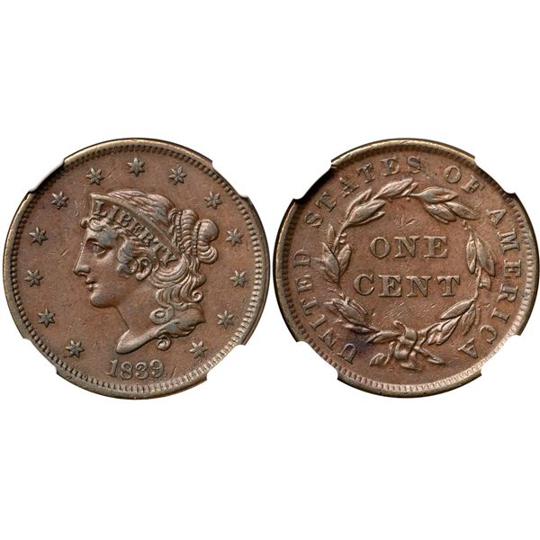 1839 N-15 R5+ Booby Head, NGC graded AU53