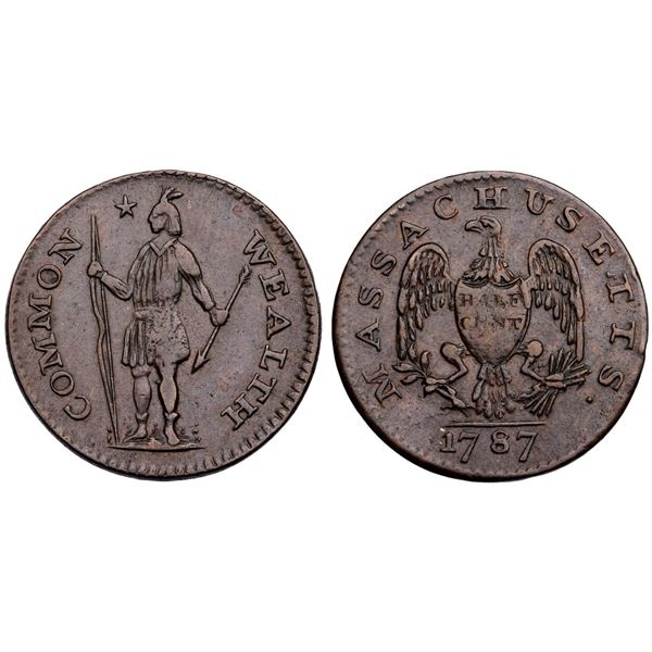 1787 Ryder 5-A R-3 Massachusetts Half Cent EF40