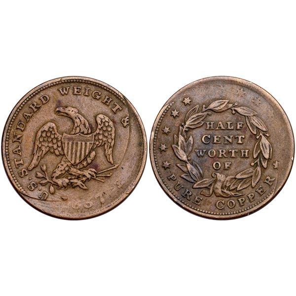 1837 HT-73 Half Cent Worth of Pure Copper VF25