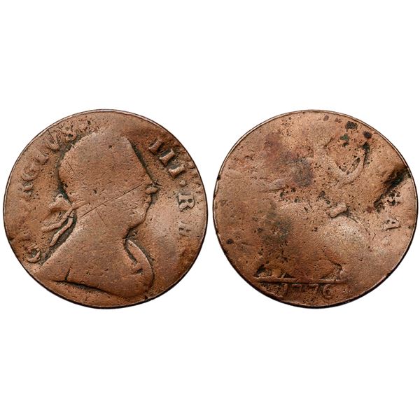 1776 Vlack 6-76A R-4 Large Date Machin's Mills Halfpenny AG3