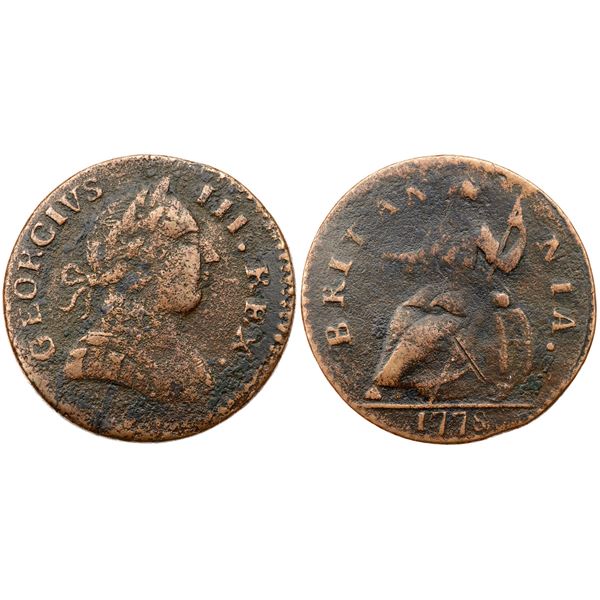 1778 Vlack 13-78B R-5 Machin's Mills Halfpenny F12