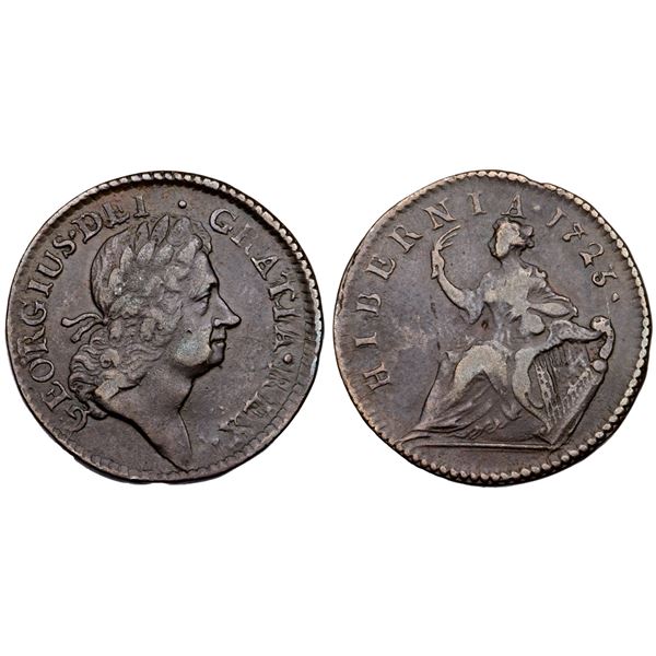 1723 Martin 4.50-Gc.9 R-2 Wood's Hibernia Halfpenny VF20
