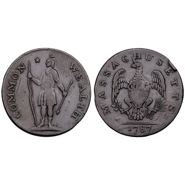 1787 Ryder 2-A Horned Eagle Massachusetts Cent VF25