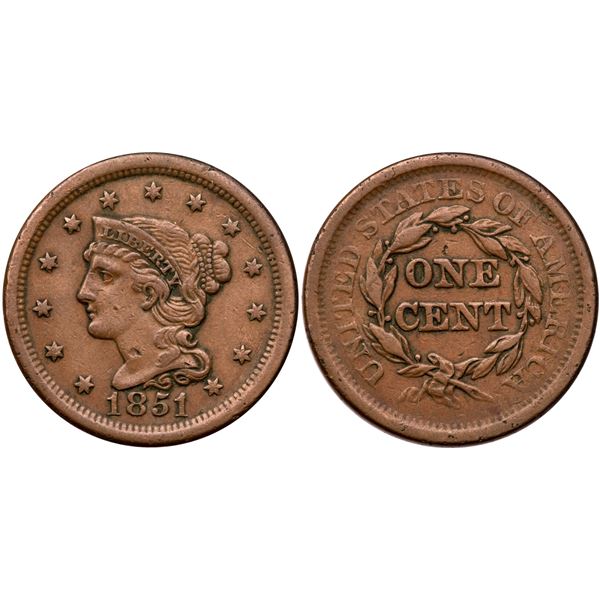 1851 Braided Hair Cent VF20