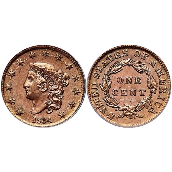 1834 N-1 R-1 Small 8, Large Stars, Medium Letters Rev ICG AU 58 Details (Buffed)