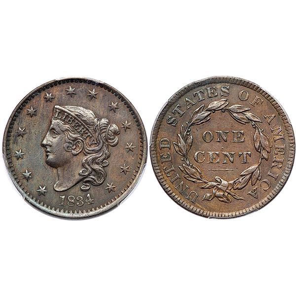 1834 N-4 R-2 Large 8, Small Stars, Medium letters PCGS AU50