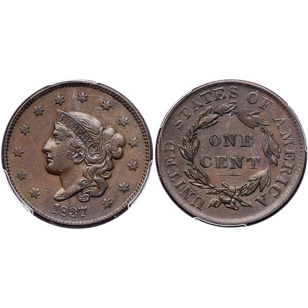 1837 N-4 R-2 Plain Cords, Medium Letters PCGS XF45