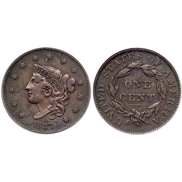 1837 N-6 R-2 Plain Cords, Small Letters ICG VF25