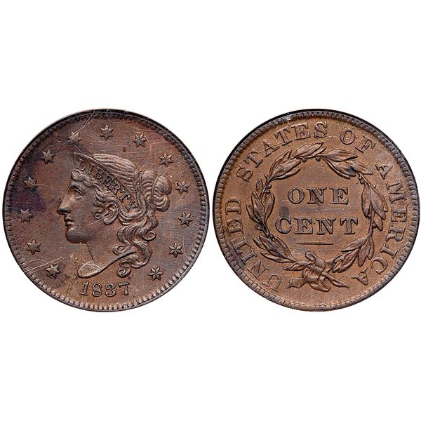 1837 N-7 R-1 Plain Cords NGC MS62BN