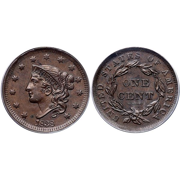 1838 N-1 R-1 PCGS MS63BN CAC
