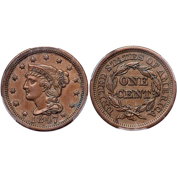 1847 Braided Hair Cent PCGS AU58 CAC