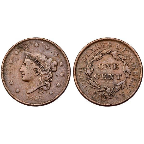 Lot of 5 coins. Includes an 1836, two 1837 Small Letters, one 1837 Medium Letters, and one 1838. All