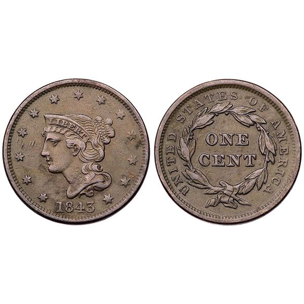 Trio of 1843 Braided Hair Cents