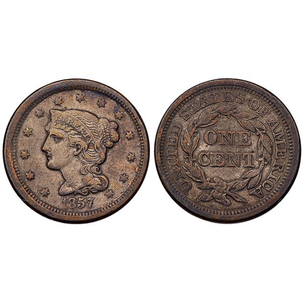 Pair of 1857 Braided Hair Cents