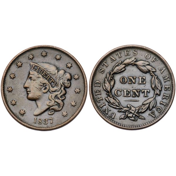 1837 N-5 R2 Plain Hair Cord, Small Letters VF25