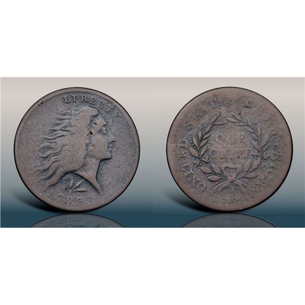 1793 S-11b R4 Wreath Cent with Lettered Edge, Double Leaf VG8