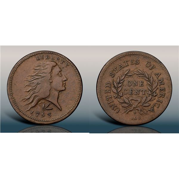 1793 S-11c R3- Wreath Cent with Lettered Edge and Single Leaf, PCGS graded VF35