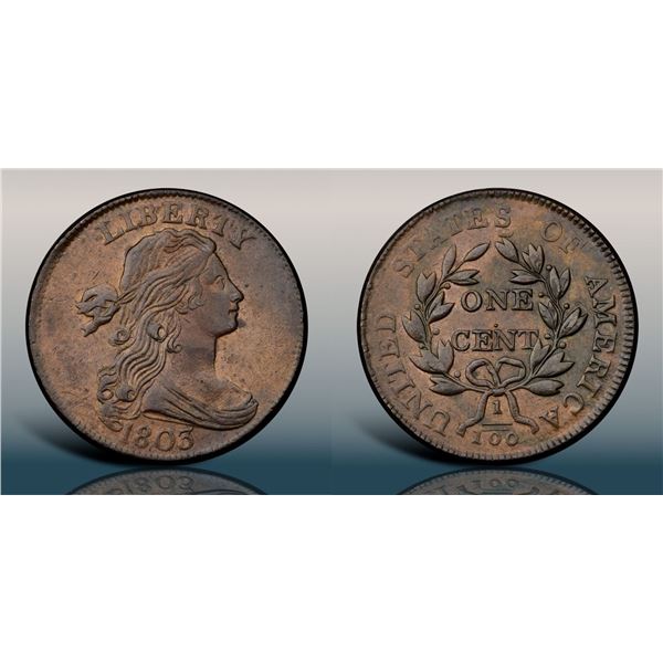 1803 S-243 R2 Stemless Wreath with Doubled Fraction Bar, PCGS graded AU55