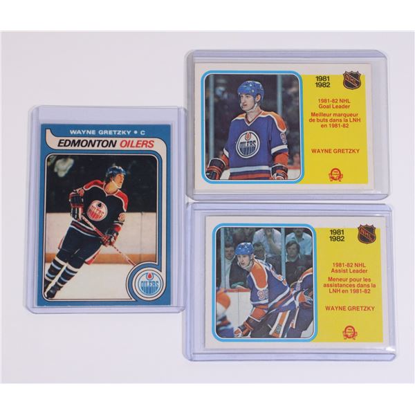 3 OILERS GRETZKY HOCKEY CARDS IN SLEEVES *REPRINT