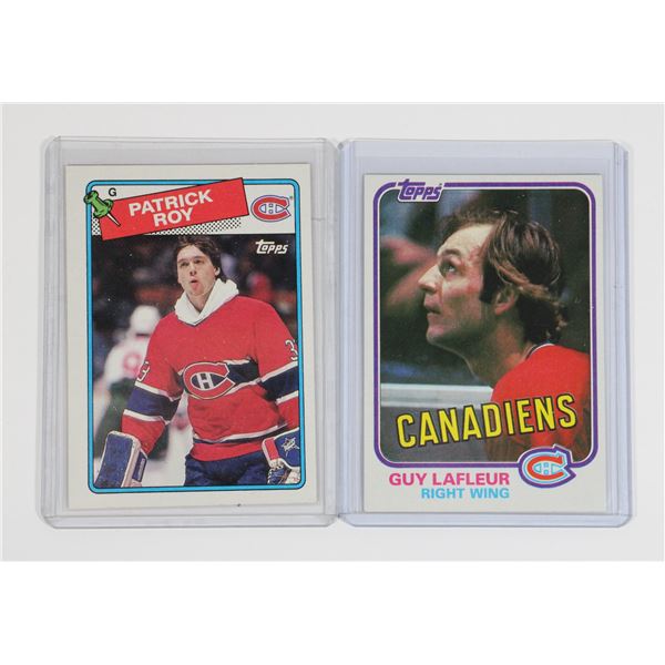 2 CANADIENS HOCKEY CARDS IN SLEEVES, GUY LAFLUER..