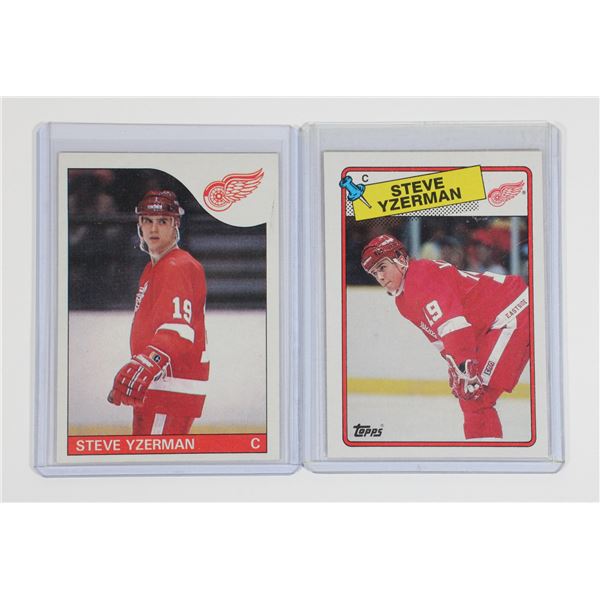 2 STEVE YZERMAN HOCKEY CARDS IN SLEEVES