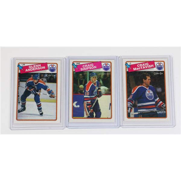 3 HOCKEY CARDS IN SLEEVES OILERS, GLEN ANDERSON