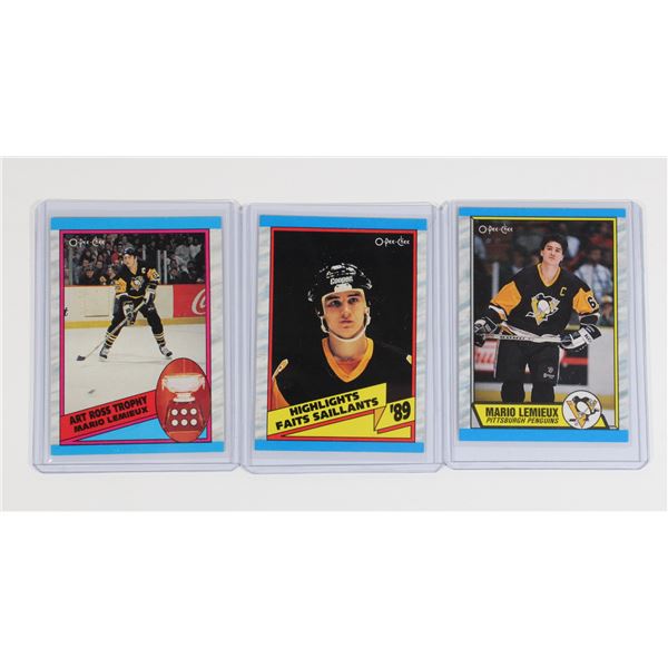 3 MARIO LEMIEUX HOCKEY CARDS IN SLEEVES