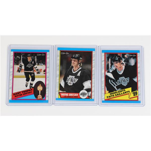 3 GRETZKY HOCKEY CARDS IN SLEEVES KINGS