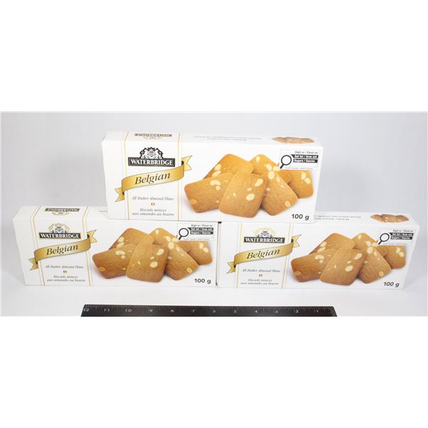 THREE WATERBRIDGE BELGIAN ALL BUTTER ALMOND THINS