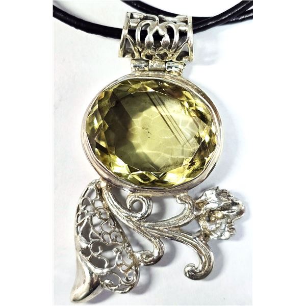 SILVER 24.5G LEMON QUARTZ 30CT NECKLACE