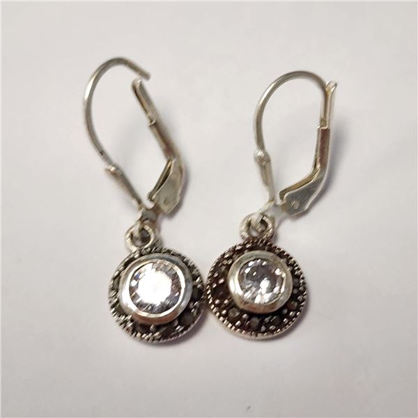 SILVER CZ AND MARCASITE EARRINGS