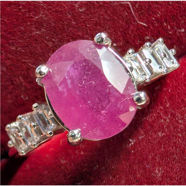 SILVER 3.5G RUBY 2.5CT SIZE 7 RING