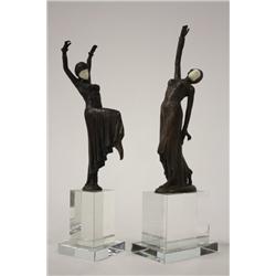 Pair Art Deco style bronze & ivory figures