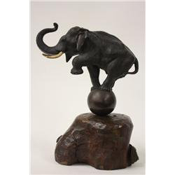 Japanese bronze elephant artist signed