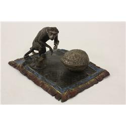 Patinated Austrian figural monkey inkwell
