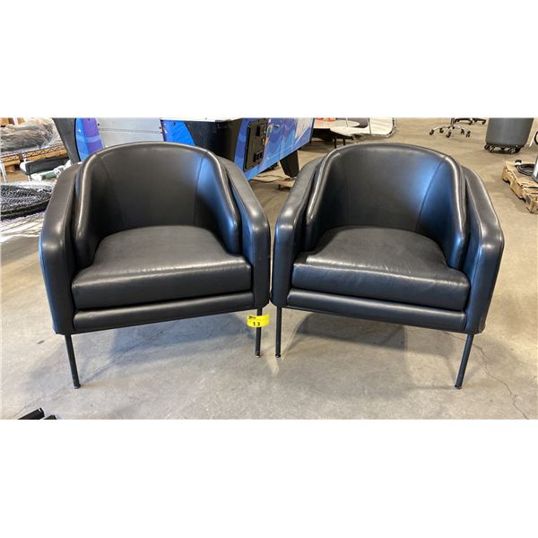 PAIR OF BLACK METAL FRAMED DESIGNER LEATHER TUB CHAIRS