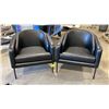 Image 1 : PAIR OF BLACK METAL FRAMED DESIGNER LEATHER TUB CHAIRS