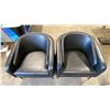 Image 4 : PAIR OF BLACK METAL FRAMED DESIGNER LEATHER TUB CHAIRS