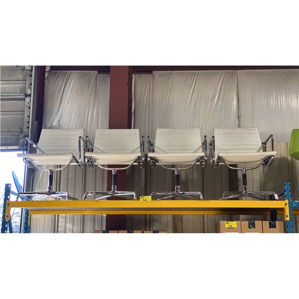 5 WHITE / CHROME DESIGNER SWIVEL STATIONARY ARM CHAIRS