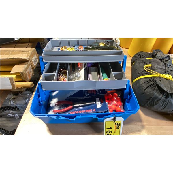 FLAMBEAU PLASTIC MULTI LOADER FISHING TACKLE BOX WITH ASSORTED FISHING TACKLE CONTENTS