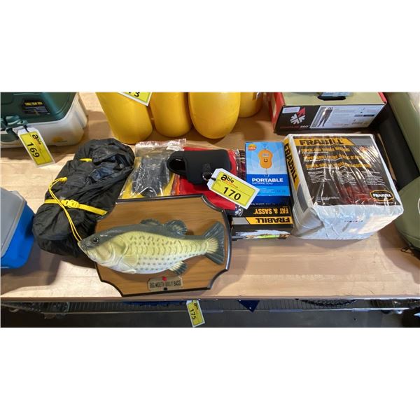 BILLY BASS, OUTBOUND COVER, REFLECTIVE COVER, FRABILL WORM BAIT, FRABILL SUPER-GRO WORM BEDDING,
