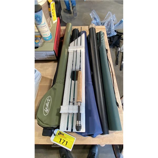 6 ASSORTED SOFT / HARD FISHING ROD TRANSPORT CASES & DRAGONFLY 9' FISHING ROD *MISSING TIP*