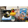 Image 2 : SHELF OF ASSORTED POOL/SPA PRODUCTS- GAMES, FLOATIES, CHEMICAL DISPENSERS, ZORBIE & BALLS