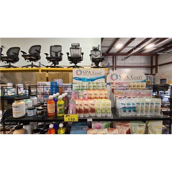 SHELF OF RETAIL SPA PRODUCTS- SPA SCENTS, SPA/BATH AROMATHERAPY CRYSTALS & GELS