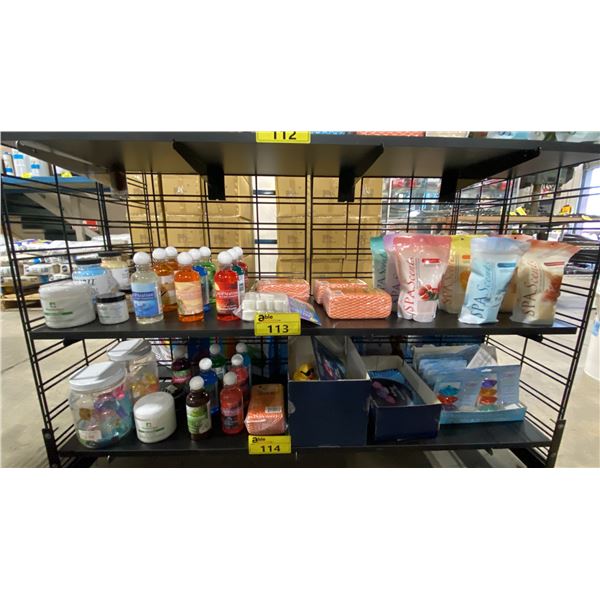 SHELF OF RETAIL SPA PRODUCTS- SPA SCENTS, SPA/BATH AROMATHERAPY CRYSTALS/GELS & ZORBIES