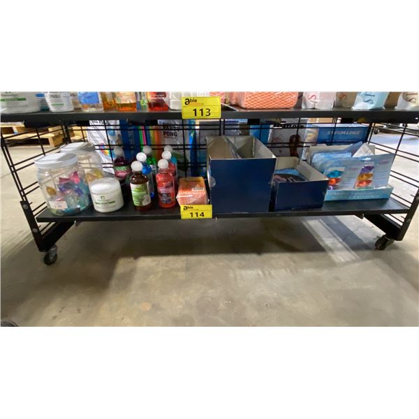 SHELF OF RETAIL SPA PRODUCTS- SPA SCENTS, SPA/BATH AROMATHERAPY CRYSTALS, ZORBIE & LIGHT UP TOYS