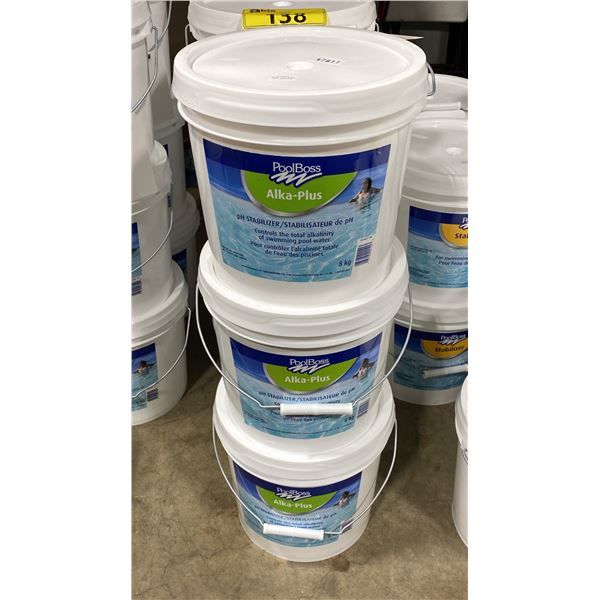 3- 8KG BUCKETS OF POOLBOSS ALKA-PLUS PH STABILIZER
