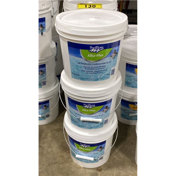 3- 8KG BUCKETS OF POOLBOSS ALKA-PLUS PH STABILIZER